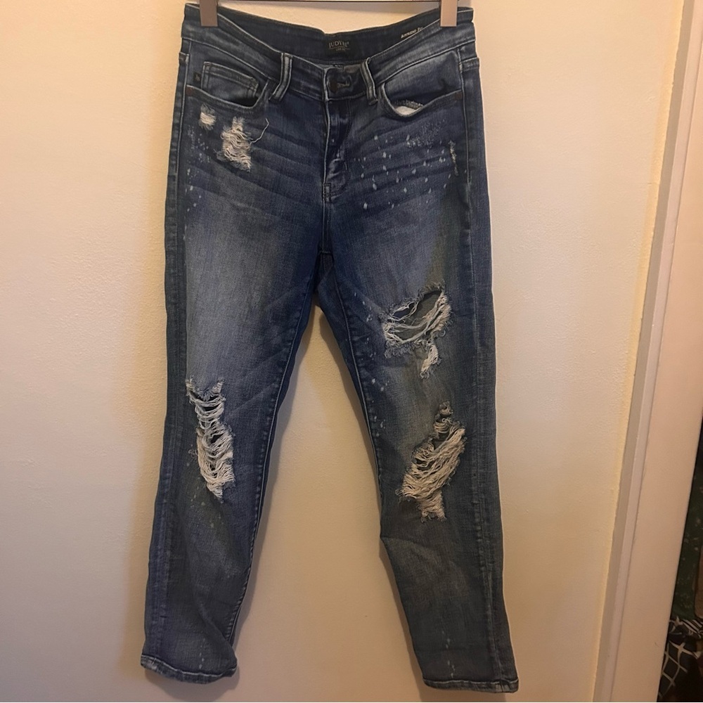 Judy Blue Jeans Women 7/28 Boyfriend Fit Stretch‎ Distressed Denim Pants